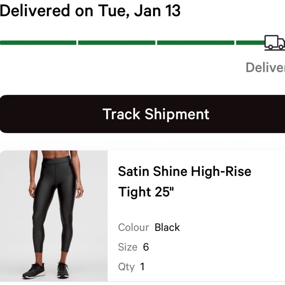 Lululemon Black Satin Shine High-Rise Tight 25" Size 6